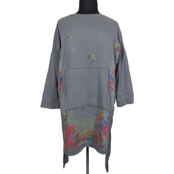 Monthorigin Art To Wear Gray Floral Oversized Boho Sweatshirt Dress Size XL - Picture 3 of 9